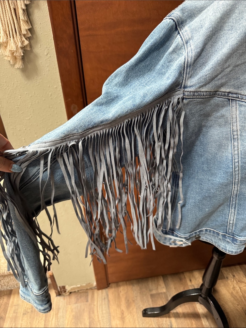 Women’s Fringe Denim Jacket - Light Blue Rock and Roll Denim - Picture 12 of 12